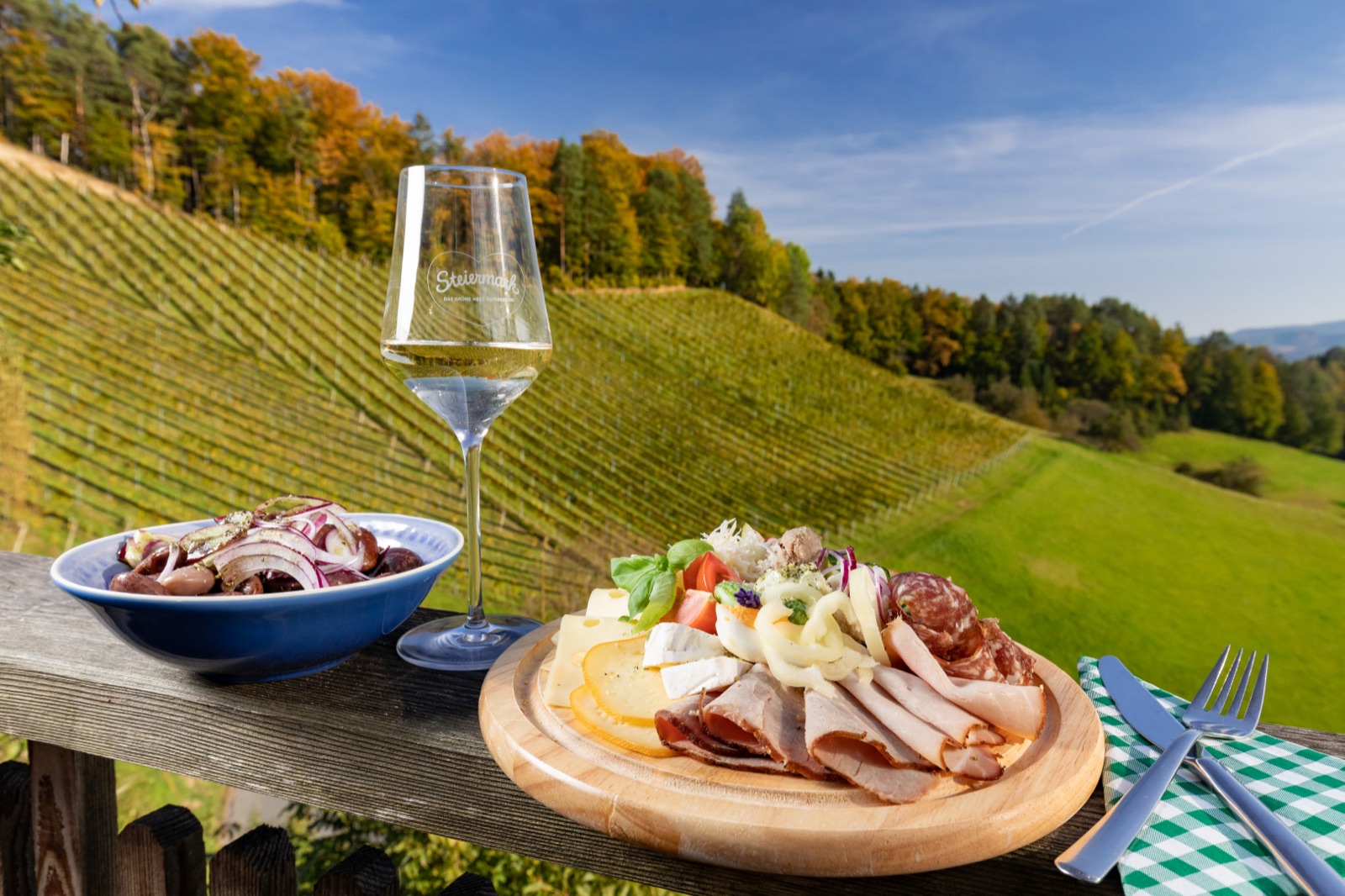 Jausenteller mit Aussicht auf die Weinberge